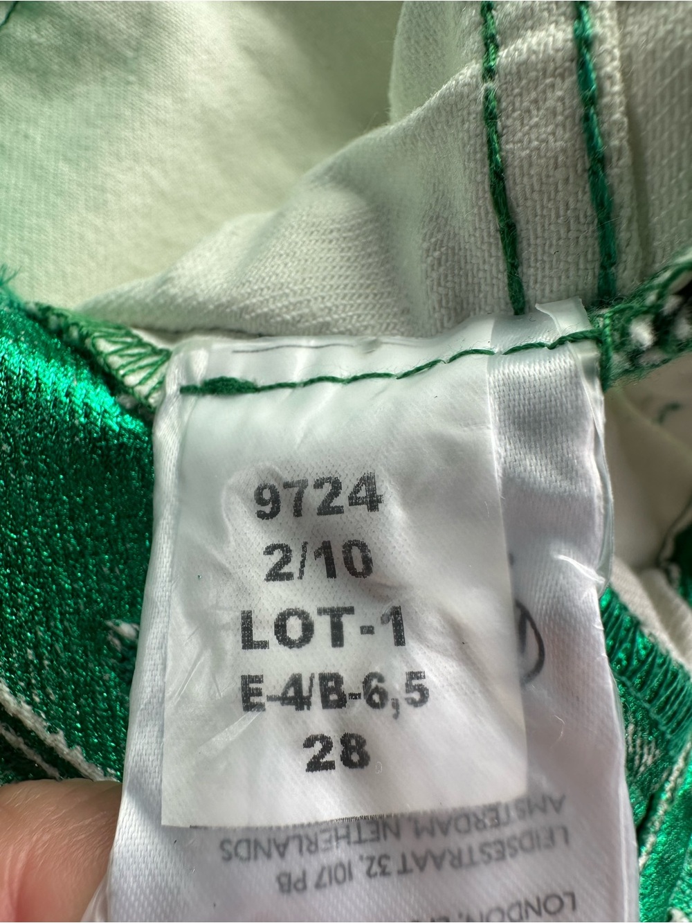 Free People Moxie Metallic Green Barrel Jeans Sample Factory Distressed NWOT 28 - Picture 14 of 15